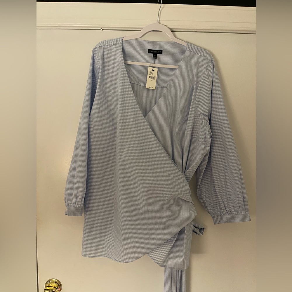 Blue and white tie front top